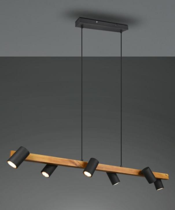 trio lighting sospensione marley trio lighting 312490632-barra legno e 6 cilindri nero opaco - foto 1