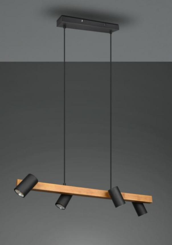 trio lighting sospensione marley trio lighting 312490432-barra legno e 4 cilindri nero opaco - foto 1