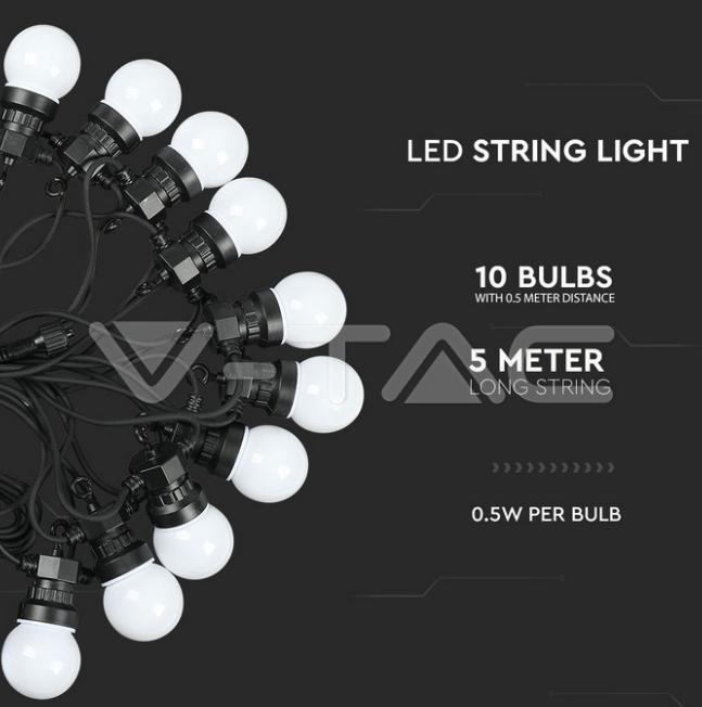 Catenaria led V-tac 5 metri 10 lampadine 24V 0,5W 3000K VT-70510 - 7436 - 217436 03