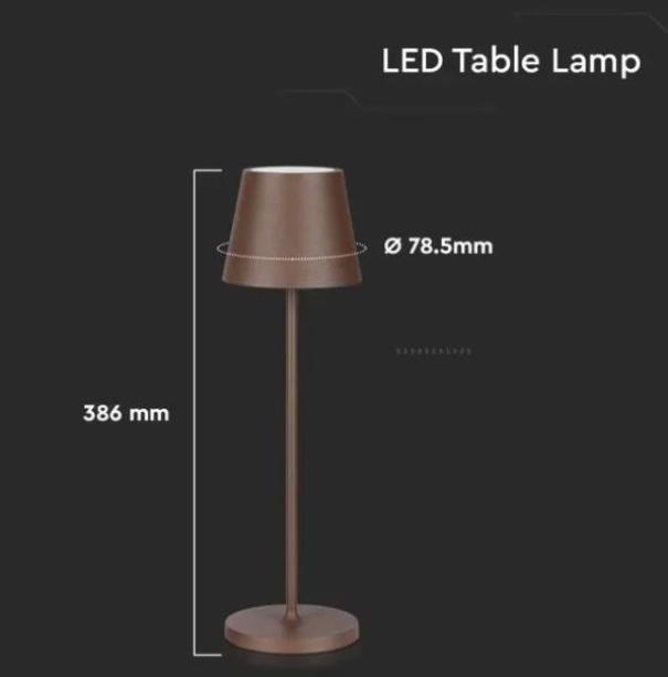 Lampada da tavolo led V-tac batteria 4400mA 2W 3000K IP54 corten VT-7522-C - 7654 02