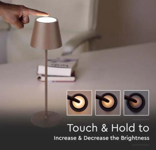 Lampada da tavolo led V-tac batteria 4400mA 2W 3000K IP54 corten VT-7522-C - 7654 04