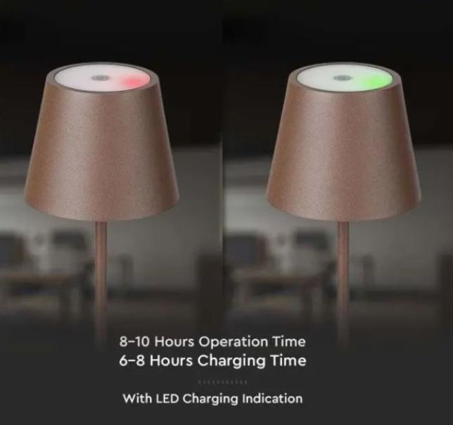 Lampada da tavolo led V-tac batteria 4400mA 2W 3000K IP54 corten VT-7522-C - 7654 06