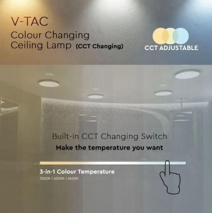 Plafoniera led V-tac con interruttore cambia colore 24W satinata VT-8424 -7607 - 217607 04