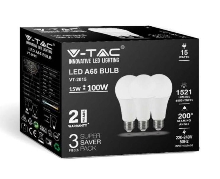 Lampadina led A65 V-tac 15W 4000K E27 VT-2015-3PC-N -212820 02
