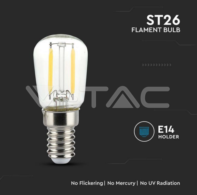 Lampadina led ST26 V-tac attacco E14 potenza 2W 3000K VT-1952-N - 214444 02