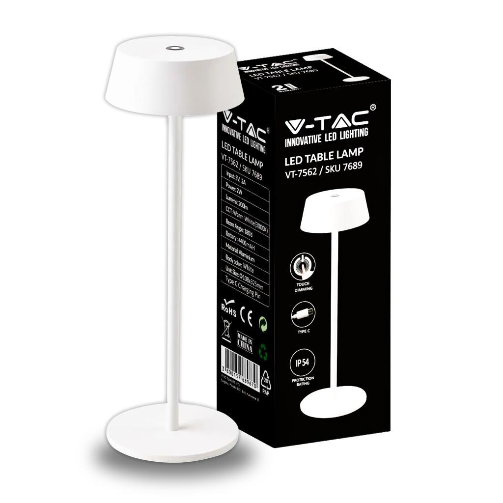 Lampada da tavolo LED V-tac ricaricabile - 7689 colore bianco 2W dimmerabile  01