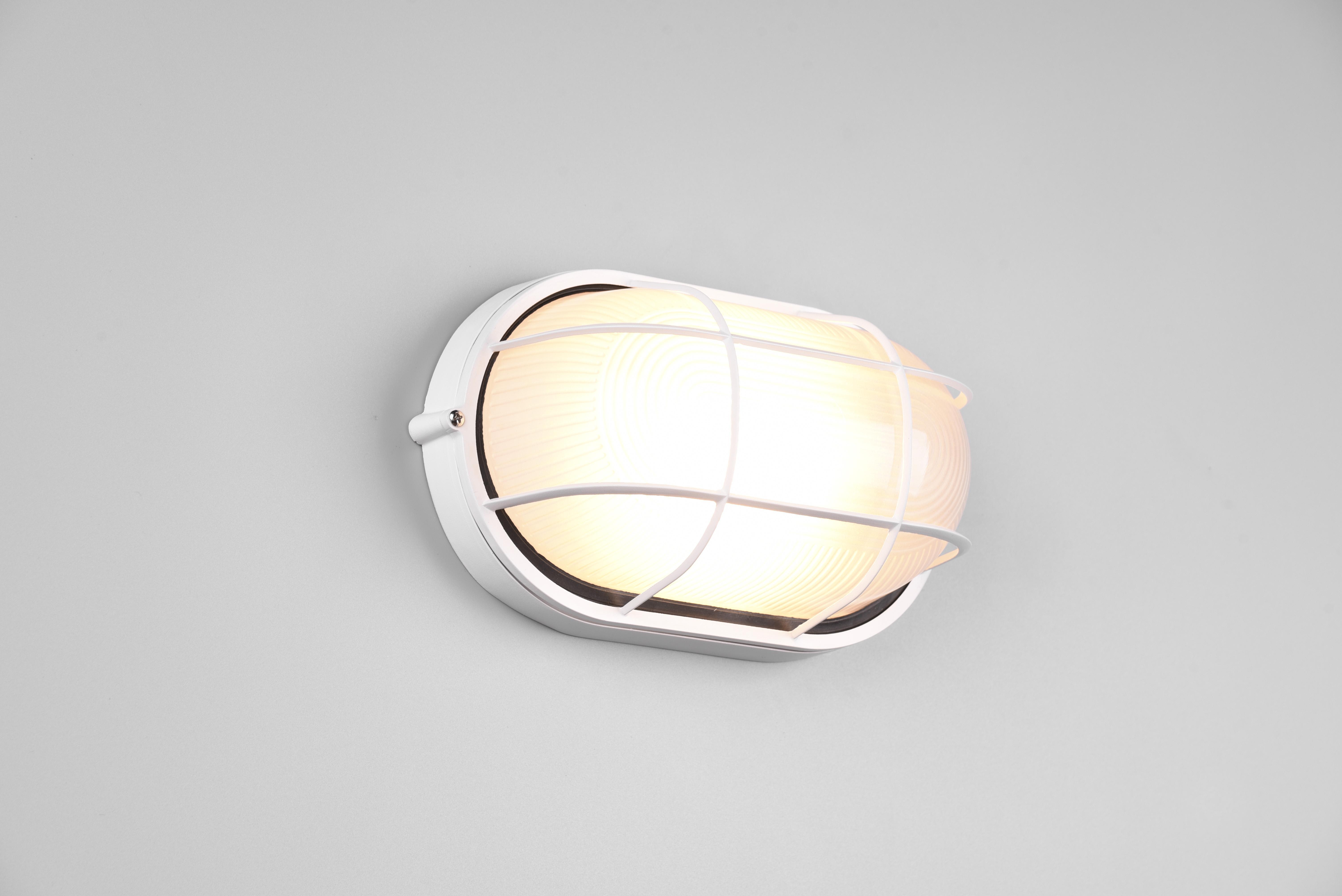 trio lighting algi plafoniera applique da esterno ovale futouchdimmerone di alluminio bianca con griglia e vetro satinato l.28,3cm ip44 - foto 1