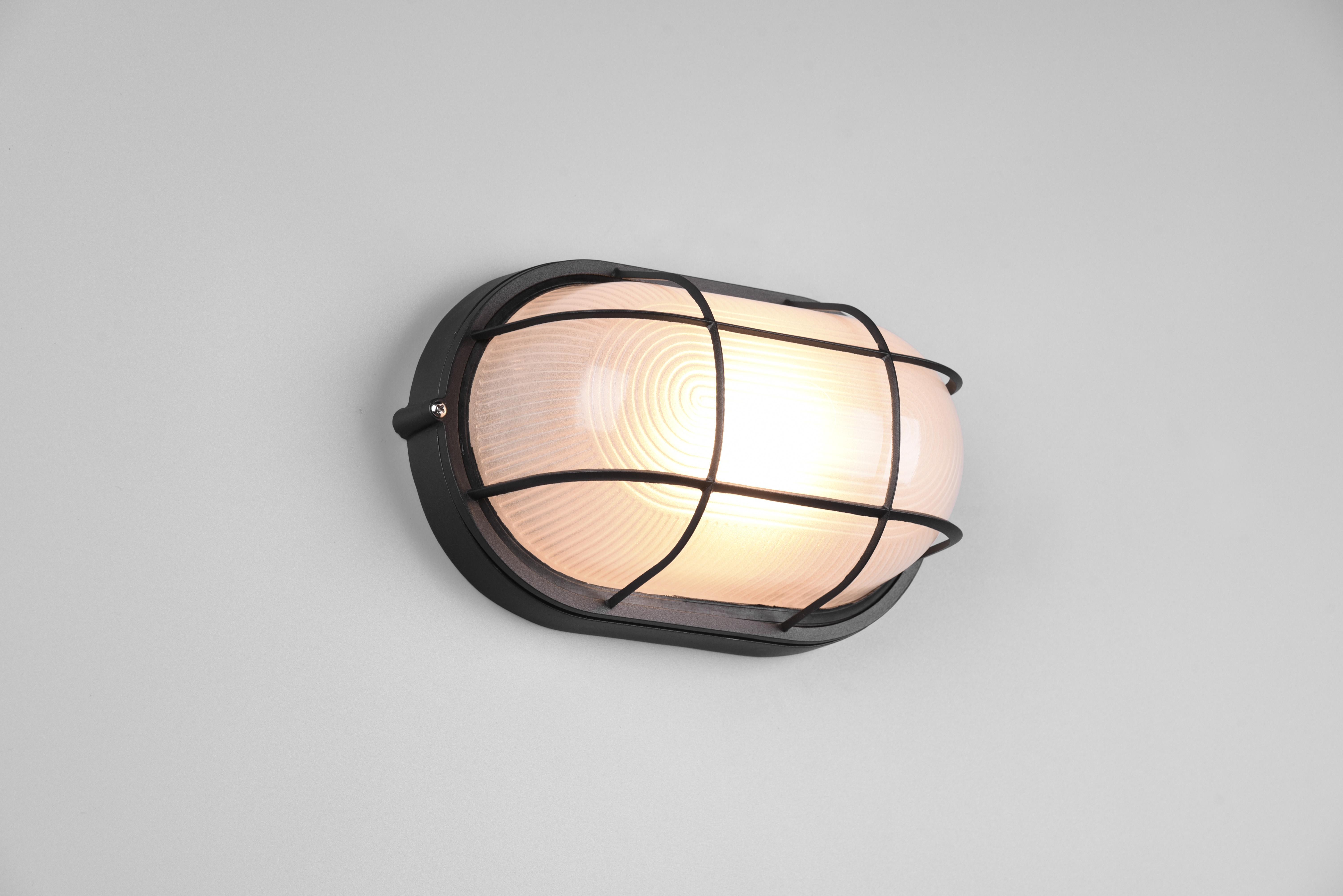 trio lighting algi plafoniera applique da esterno ovale futouchdimmerone di alluminio nera con griglia e vetro satinato l.28,3cm ip44 - foto 1