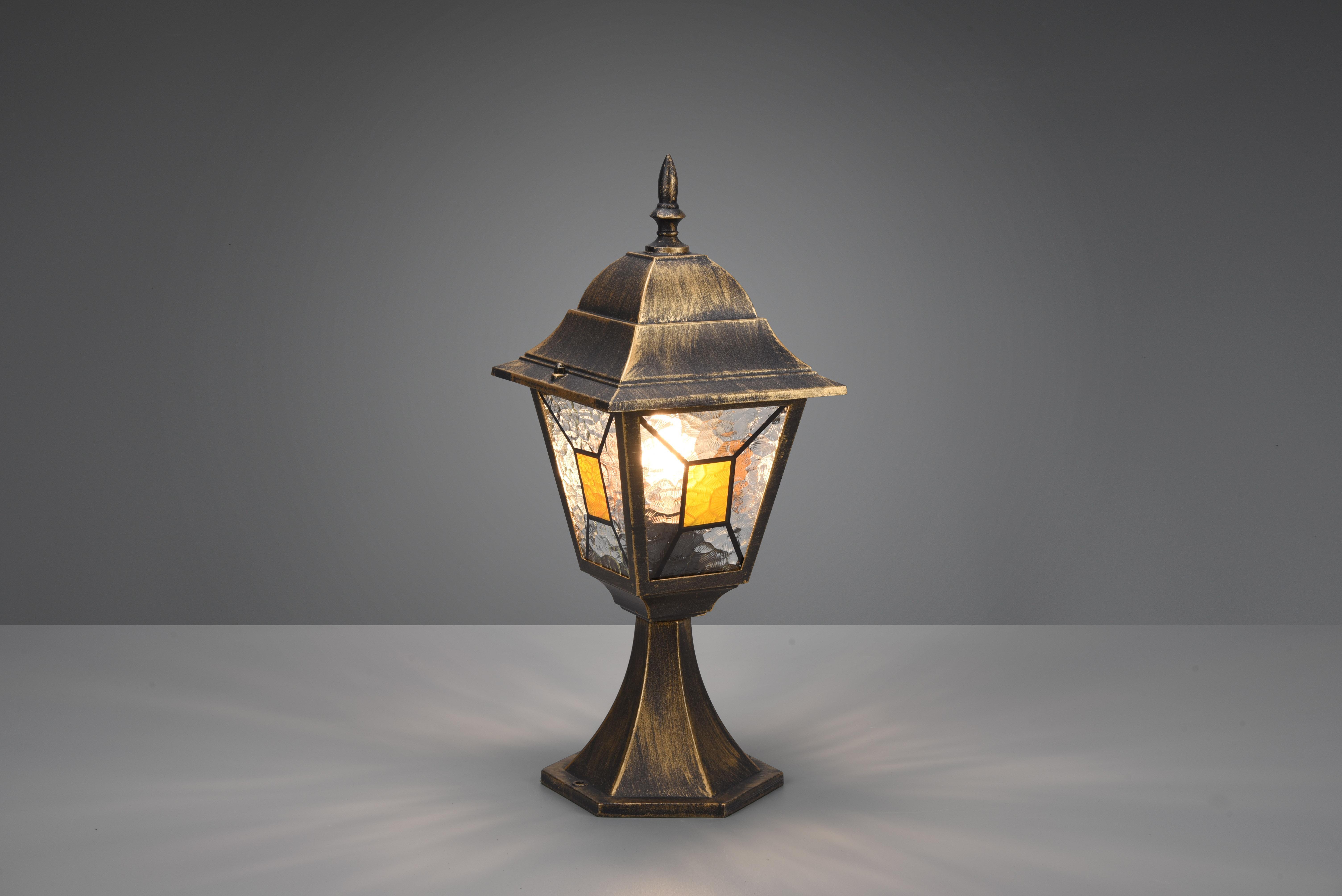 trio lighting imperia palo segnaviali da esterno 4 lati futouchdimmerone di alluminio ruggine e vetro verniciato effetto ghiaccio ed inserto giallo h. 44cm ip44 - foto 1