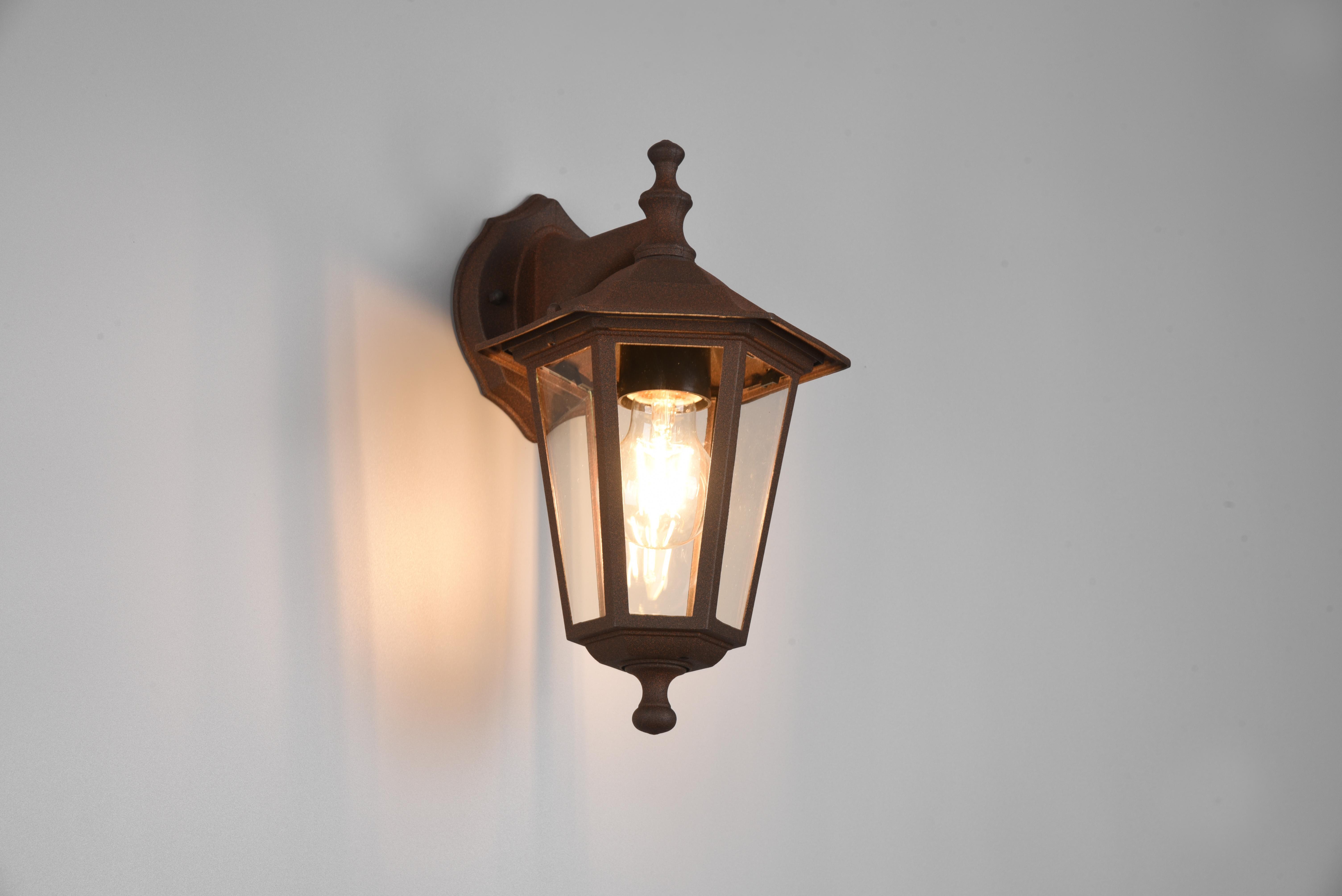 trio lighting pienza applique da esterno down 6 lati futouchdimmerone di alluminio ruggine e vetro trasparente h. 31cm ip44 - foto 1