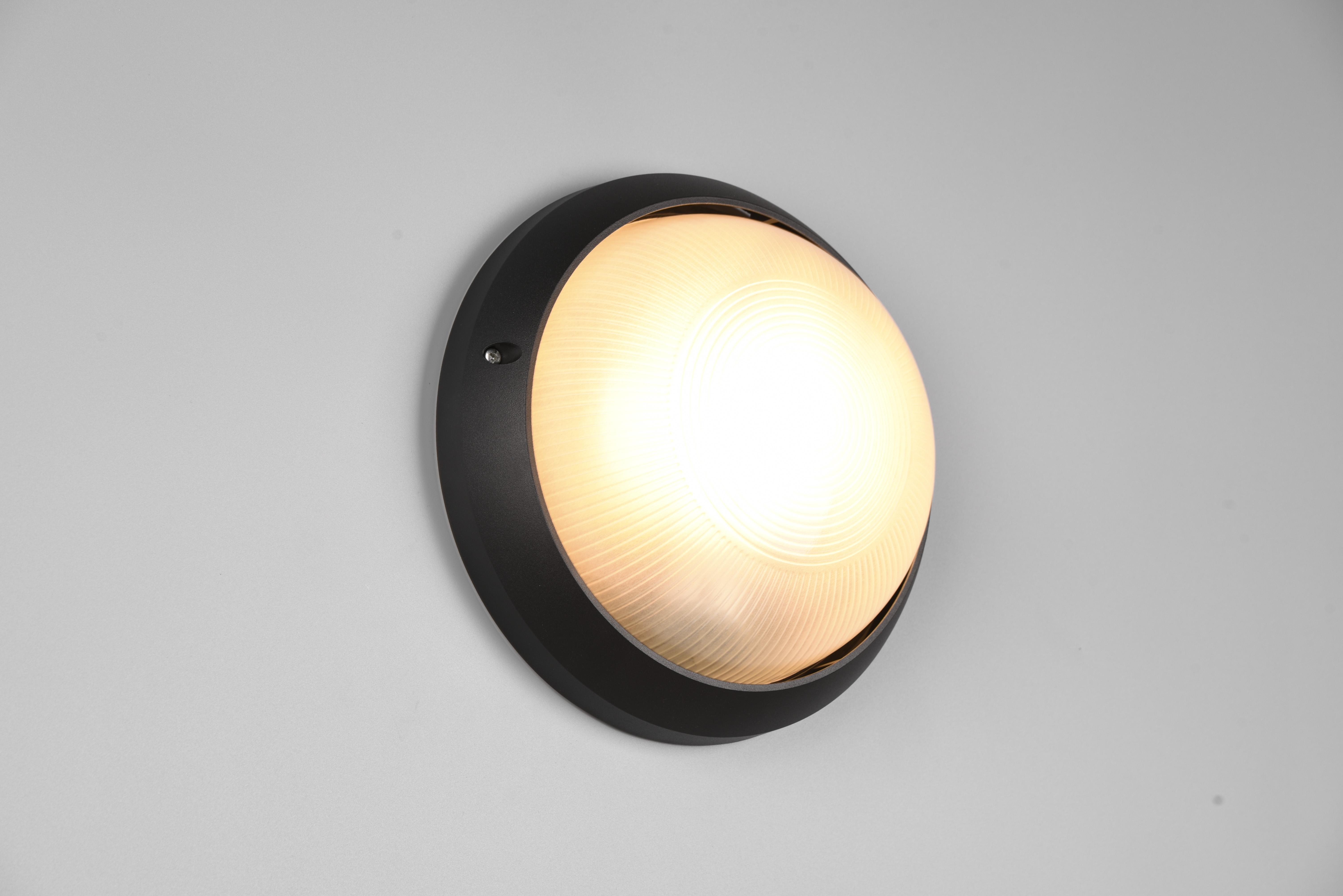 trio lighting torolo plafoniera applique da esterno tonda futouchdimmerone di alluminio nera e vetro satinato d. 25,8cm ip44 - foto 1