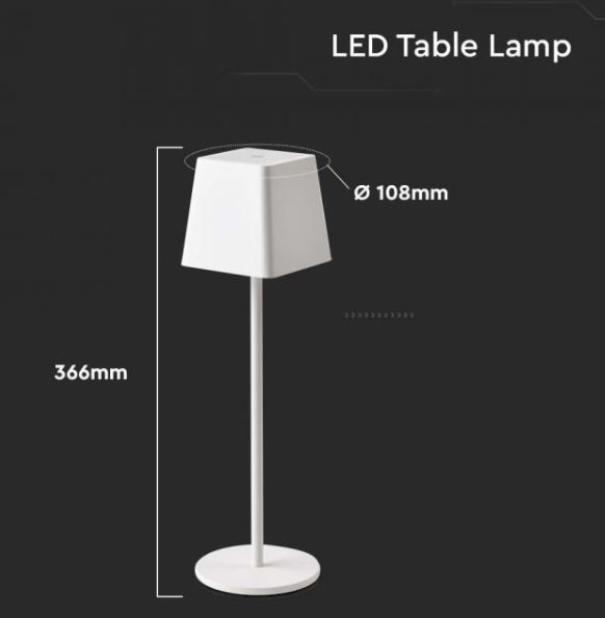 Lampada da tavolo led V-tac ricaricabile 2W 3000K 5V IP54 bianco VT-7563-W - 7691 03