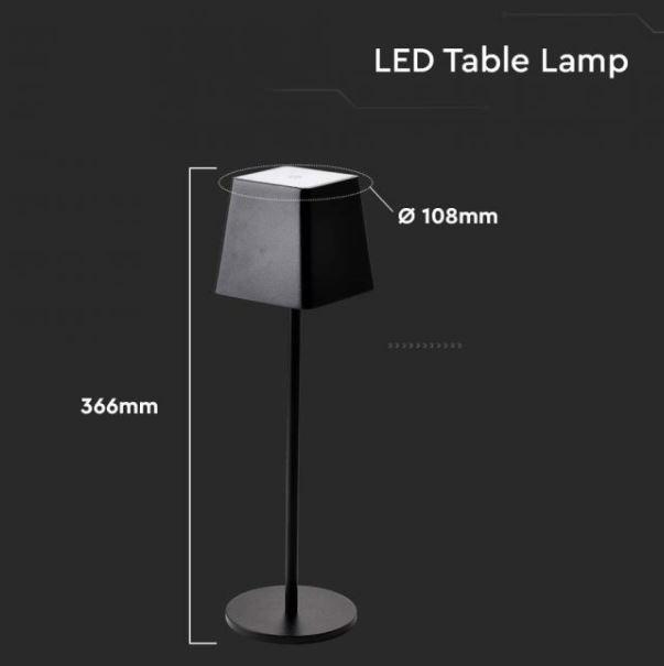 Lampada da tavolo led V-tac ricaricabile 2W 3000K IP54 5V nero VT-7563-B - 7692 03
