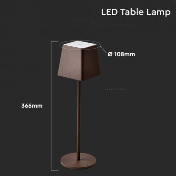 Lampada da tavolo led V-tac ricaricabile 2W 3000K 5V IP54 corten - VT-7563-C -7693 03