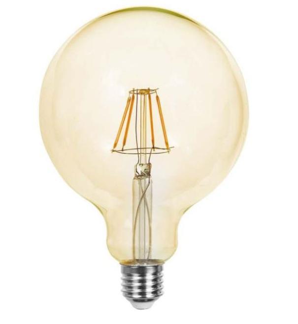 lampadina led filamento vetro ambra globo g125 attacco e27