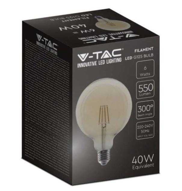 confezione lampadina led filamento g125 e27 6w 550 lumen 300 gradi