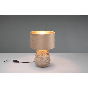 Kiran lampada da tavolo ceramica grigio e oro con paralume velluto beige e oro h. 39cm