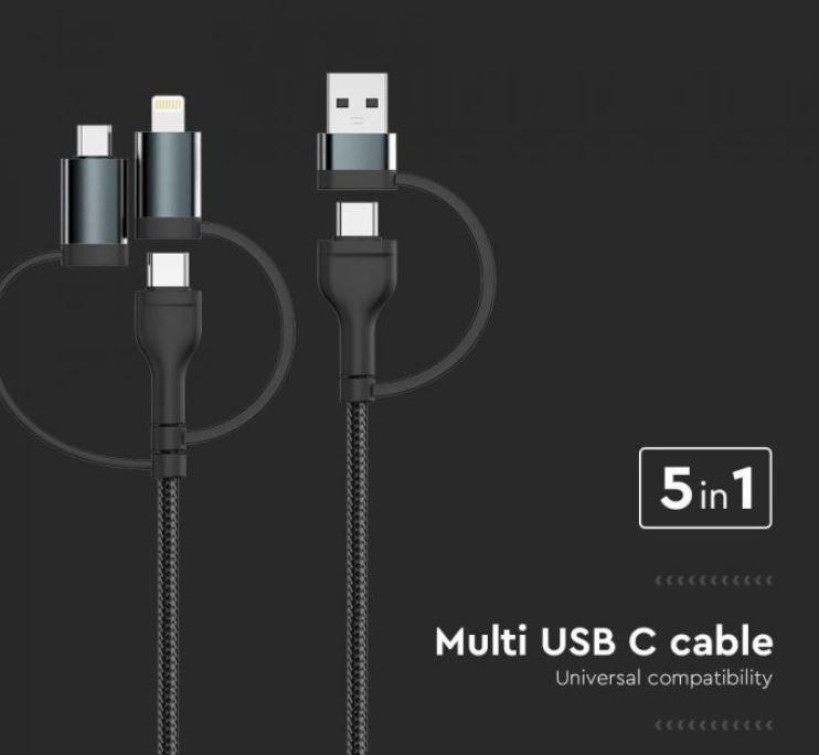Cavo di ricarica 5IN1 V-tac con adattatori PD USB+C 1,2 metri nero VT-5323 - 7747 04