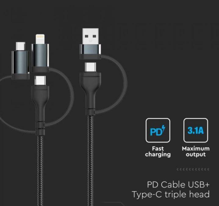 Cavo di ricarica 5IN1 V-tac con adattatori PD USB+C 1,2 metri nero VT-5323 - 7747 05