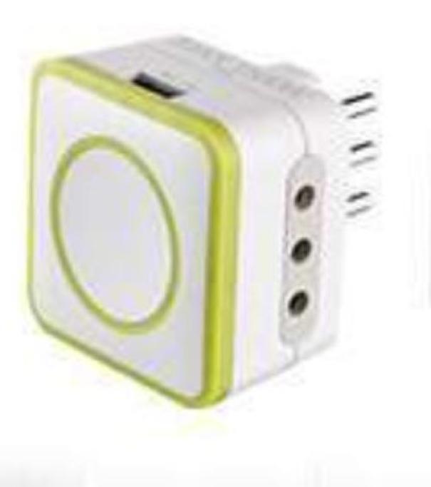 Adattatore triplo Electraline Gummy 2 prese bivalenti 10A e una presa USB verde - 72081 01