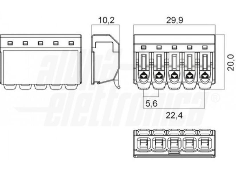 Connettore rapido serrafilo Alpha Elettronica 1 polo 5 morsetti cavo 4 mmq -542-65-01 02