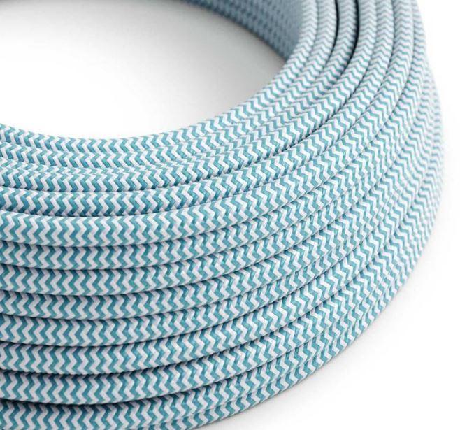 Cavo tessile al metro Creative-Cables effetto seta blu ciano e bianco ottico RZ11 2x0,75mm -XZ2RZ11 01