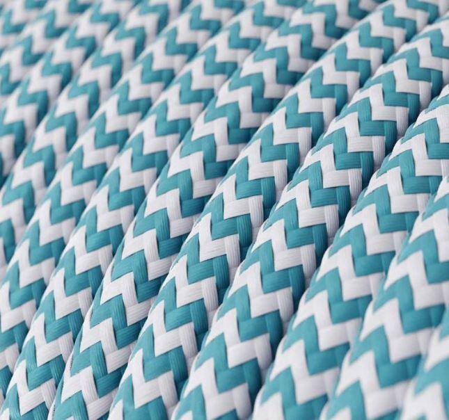 Cavo tessile al metro Creative-Cables effetto seta blu ciano e bianco ottico RZ11 2x0,75mm -XZ2RZ11 02