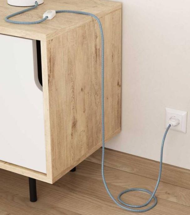 Cavo tessile al metro Creative-Cables effetto seta blu ciano e bianco ottico RZ11 2x0,75mm -XZ2RZ11 03