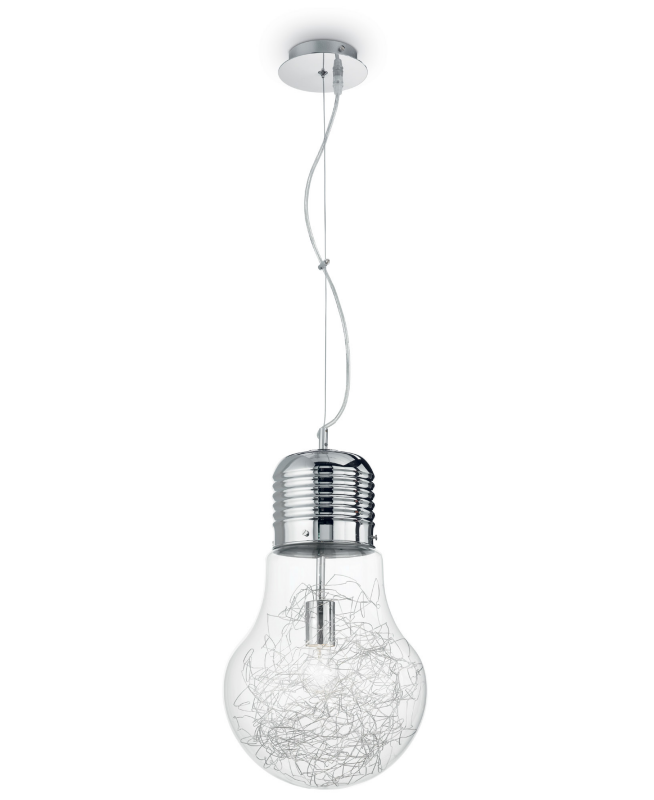 lampada a sospensione ideal lux luce max in vetro soffiato trasparente con montatura cromo