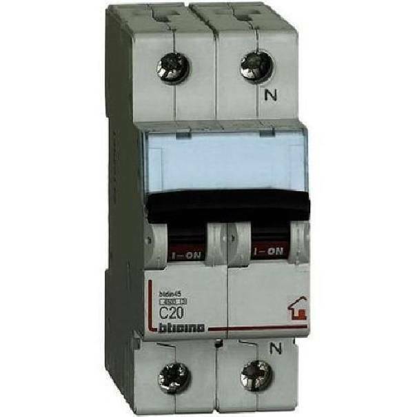bticino bticino btdin magnetotermico c20 1p+n 2 moduli 4500a fc810nc20 - foto 1