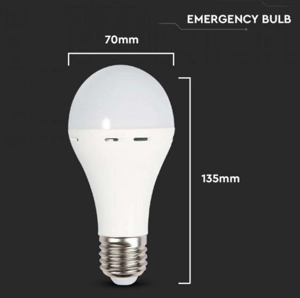 Lampadina LED Utilizzabile Come Torcia E27 9W A70 con Batteria da 3h 4000K VT-509 - 7010