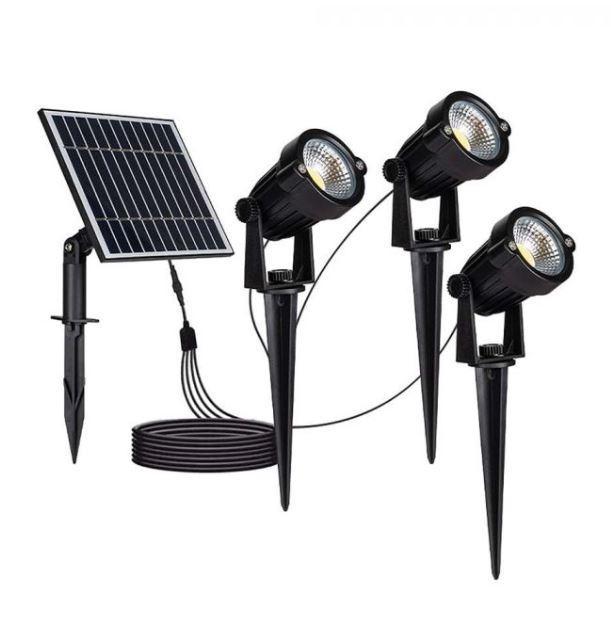 3 faretti led V-tac con picchetto e pannello solare 3000K 3x1,2W IP65 nero VT-11032 - 20489 01