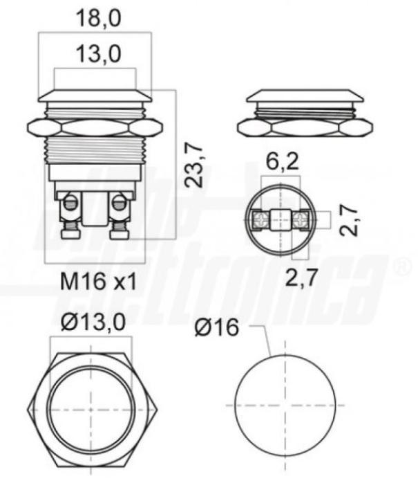 Pulsante antivandalo Alpha Elettronica 1P SPST OFF/ON 2terminali - 330-070 04