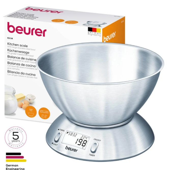 Bilancia da Cucina Beurer Digitale in Acciaio Inox con Display LCD e Funzione Tara - KS54 02