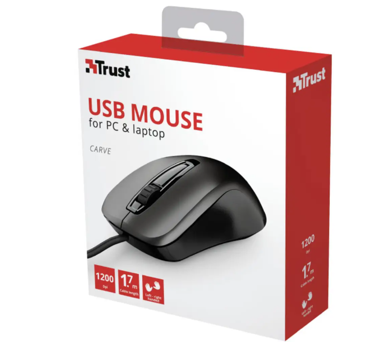 confezione trust usb mouse per pc e laptop modello carve