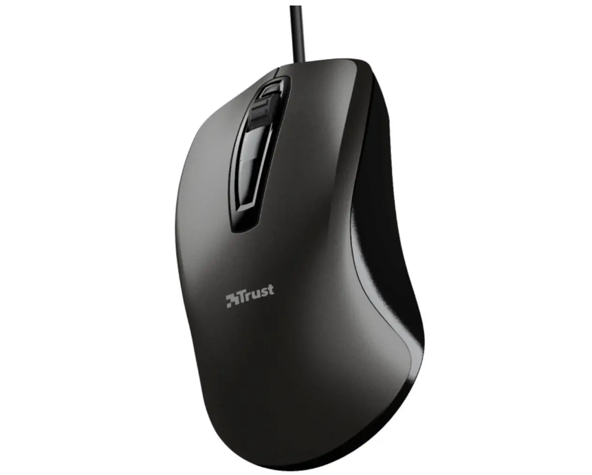 mouse usb cablato trust nero vista dall alto con logo trust