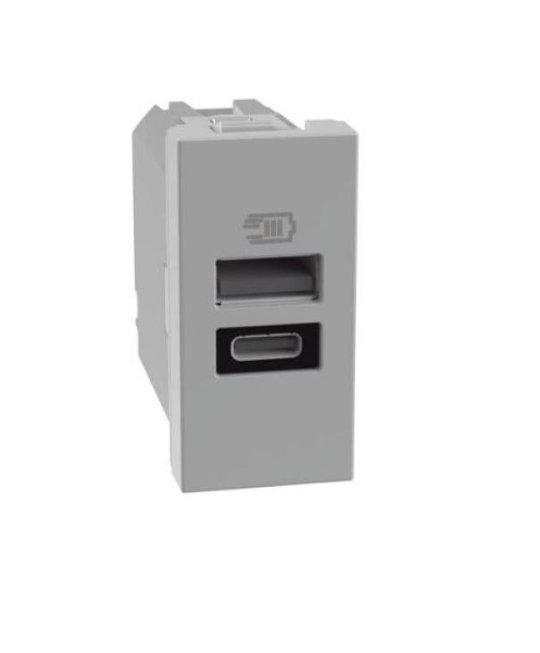 Caricatore Usb Bticino MatixGo porta tipo A e C 1 modulo grigio - JG4191AC 01