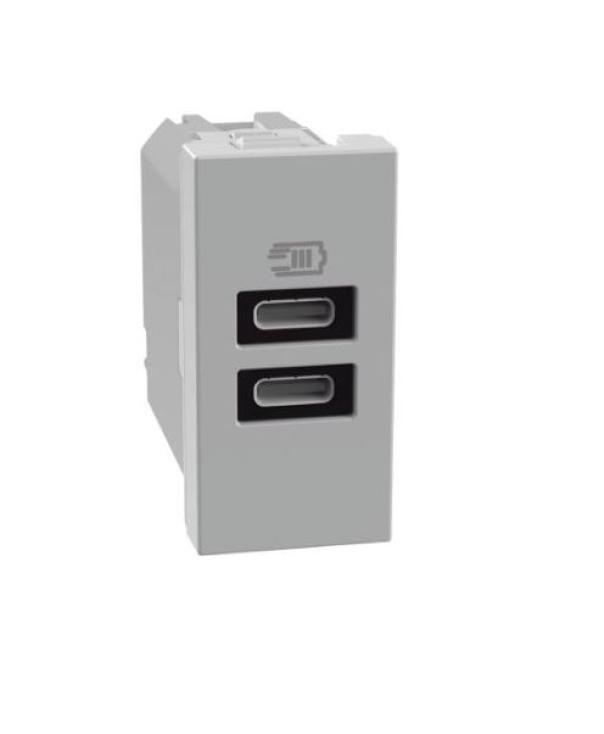 Caricatore Usb Bticino MatixGo due porte tipo C 1 modulo grigio - JG4191CC 01