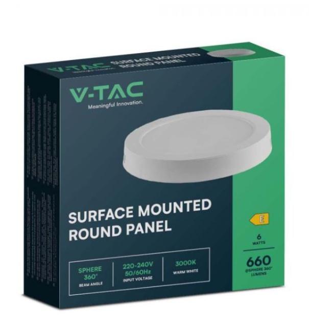 Pannello led V-tac montaggio in superficie retroilluminato 6W 3000K VT-60006-RD - 7870 02