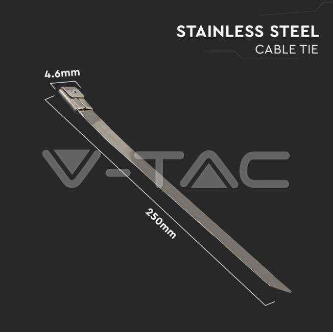 Fascetta di fissaggio V-tac acciaio inox 4,6x250mm 100 pezzi - 11189 04
