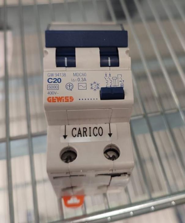 Interruttore magnetotermico differenziale Gewiss 2P 20A tipo AC curva C - GW94138 02