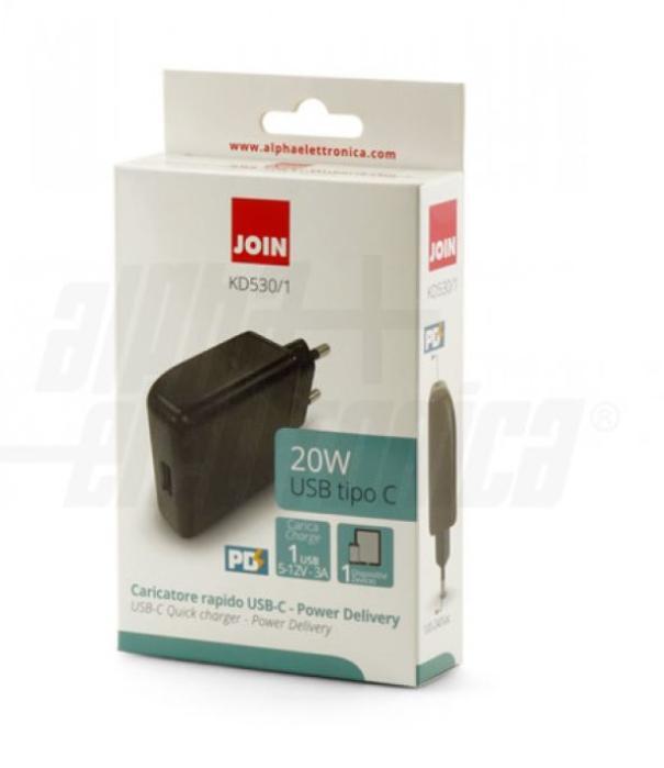 Caricatore USB Alpha Elettronica 20W 1 porta tipo C power delivery nero - KD530/1 03