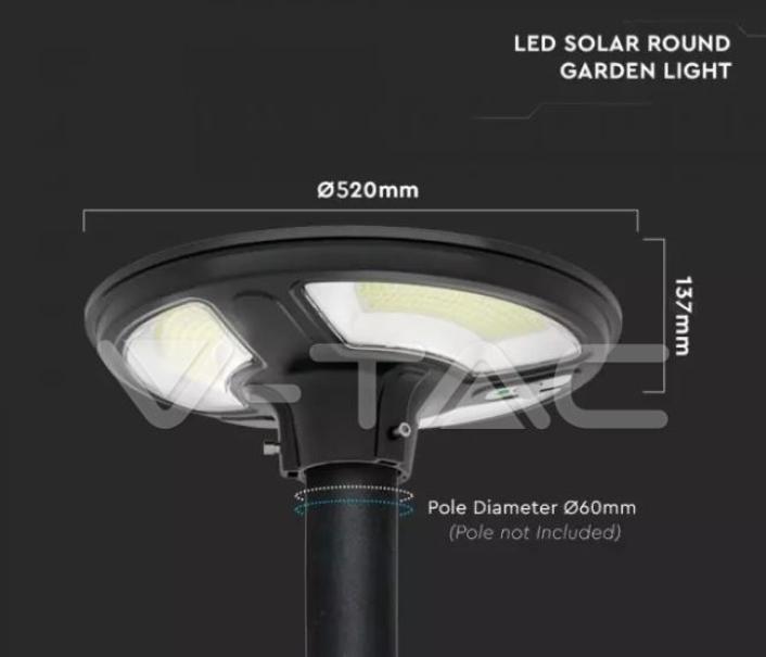 Testa palo led solare V-tac 10W 4000K IP65 con sensore di movimento VT-65W - 5152 05