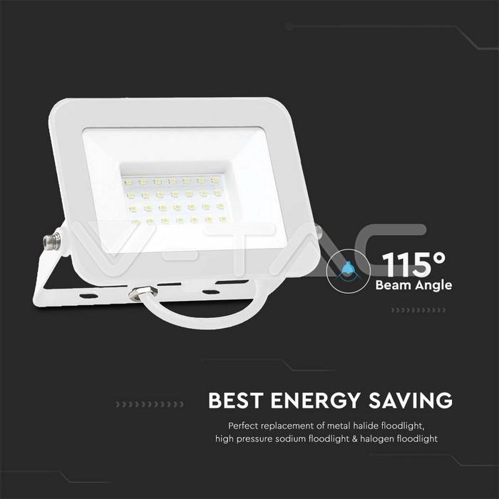 Proiettore LED V-TAC 30W luce calda 3000K colore bianco VT-44030 - 10023 03