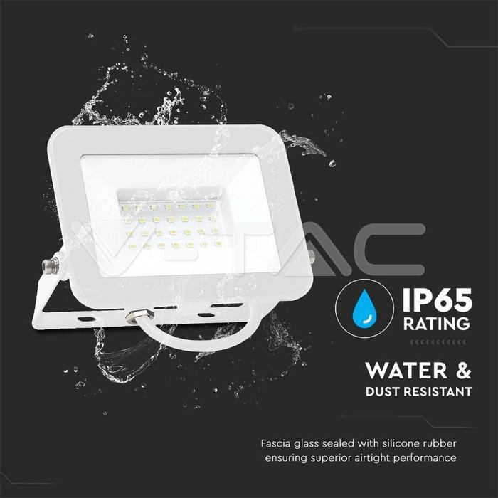 Proiettore LED V-TAC 30W luce calda 3000K colore bianco VT-44030 - 10023 04