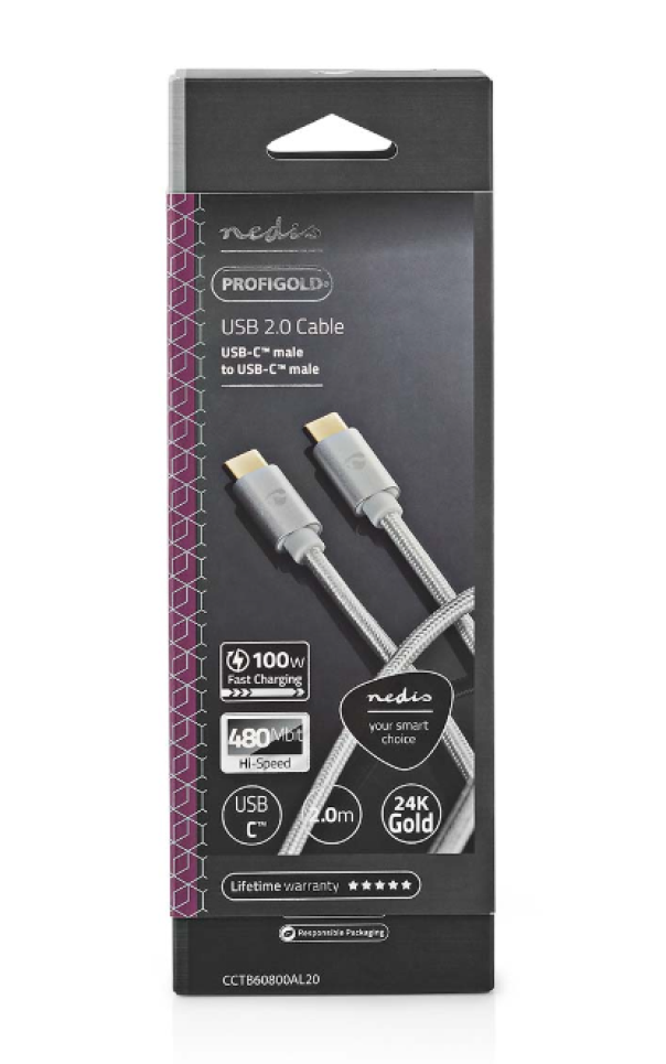Cavo USB-C Nedis 100W da 2m argento - CCTB60800AL20 03