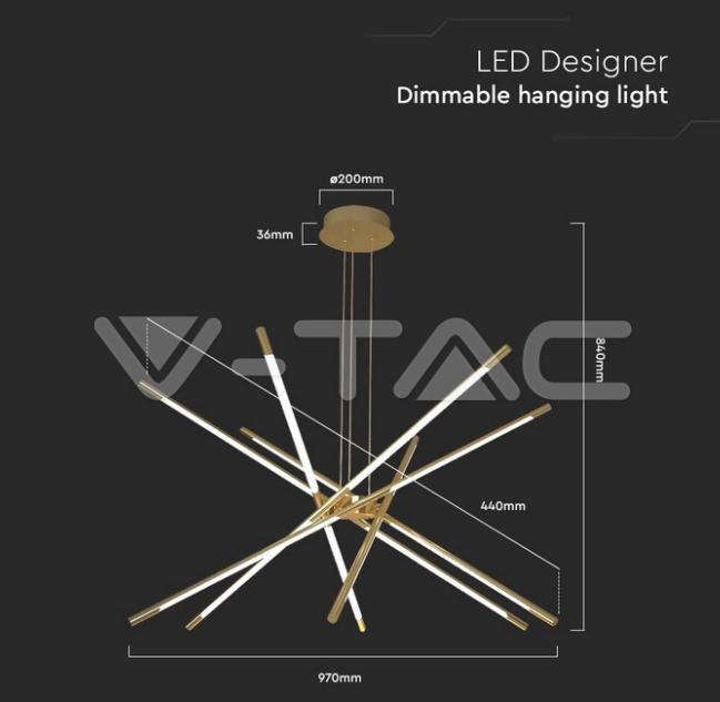 Lampada a sospensione led V-tac 42W 3000K corpo in oro VT-7922-G -  15343 04