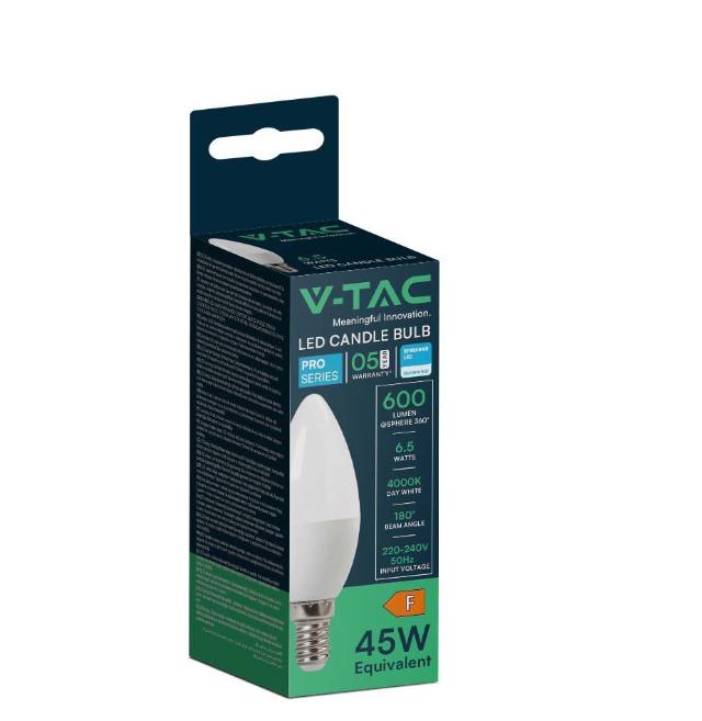 Lampadina led a candela V-tac chip Samsung 6,5W E14 4000K VT-268  - 21112 02