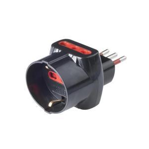 Materiale elettrico adattatore triplo 10a + 2 prese bipasso 10/16a + schuko nera rs78046t