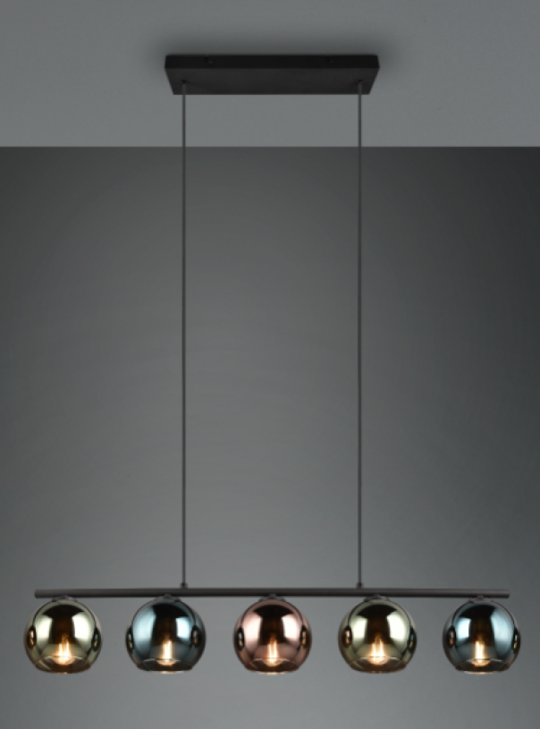 Sospensione Trio Lighting Sheldon 5xE14 max 10W nero opaco - R31305017 02